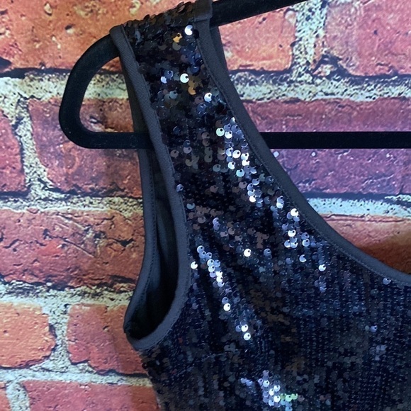 Sandra Venditti Black Sequin Fitted Bodycon Party Sparkle Cocktail Dress Sz M - Picture 8 of 11